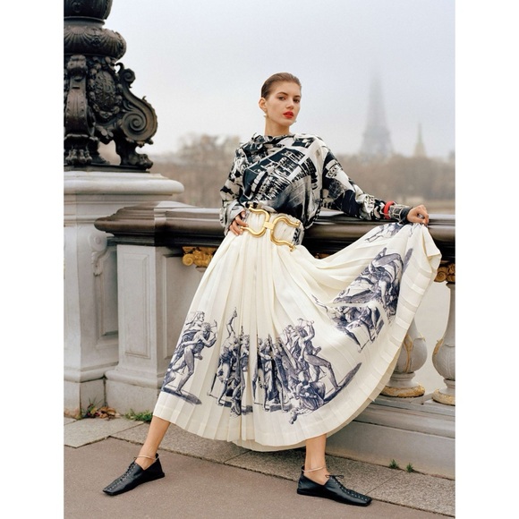 CÉLINE ETCHING PRINT SILK MIDI PLEATED WRAP SKIRT SIZE 40 BY PHOEBE PHILO - Picture 11 of 11